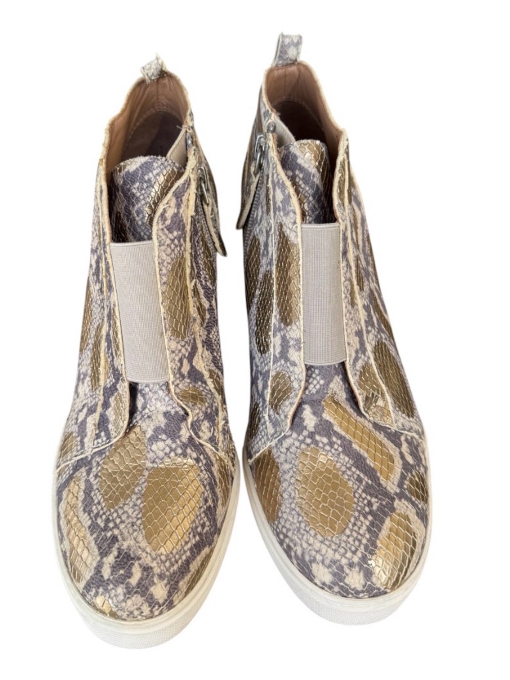 Linea Paola snake-Print Slip-On Platform Ankle Sneakers in Gold 8.5
